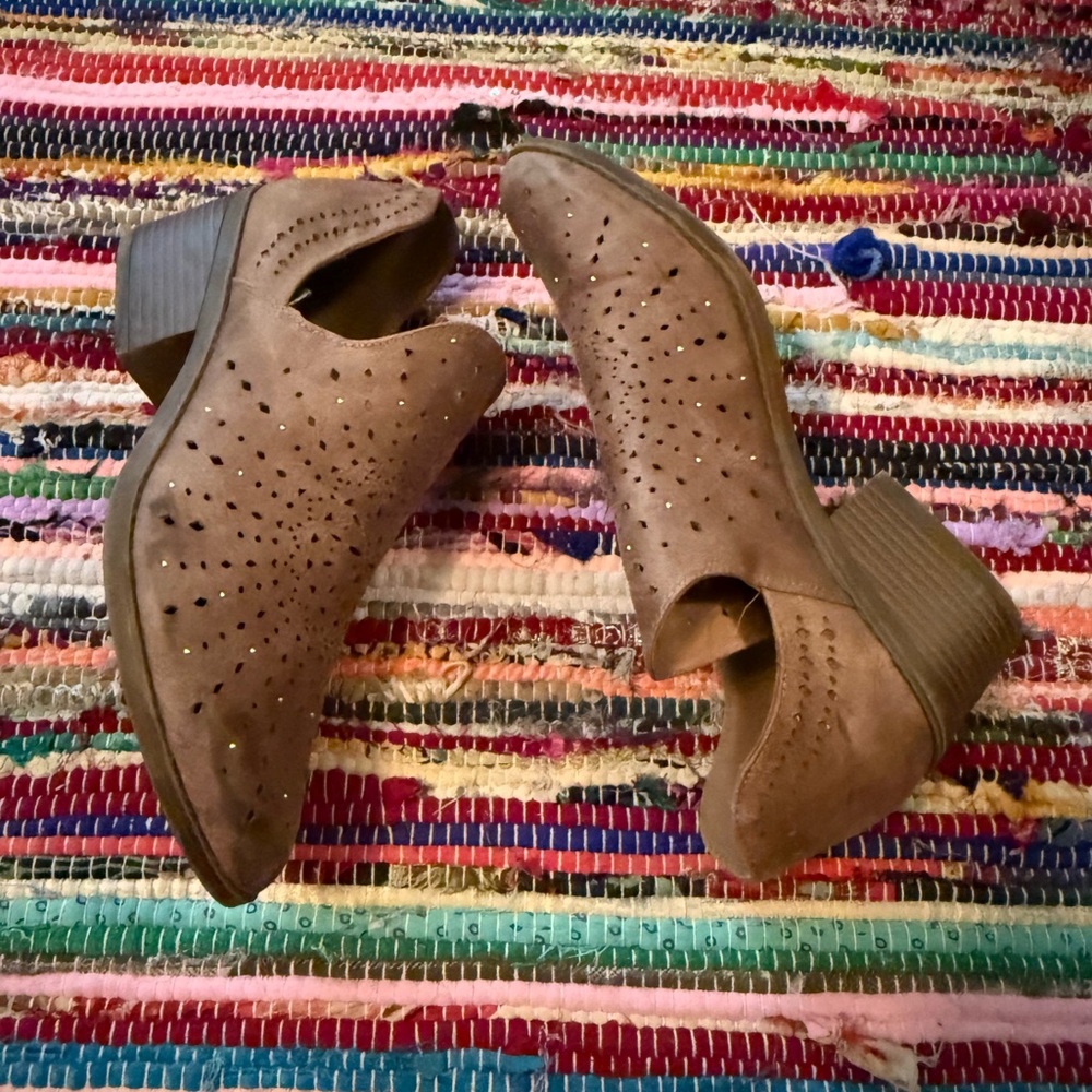 Brown Perforated Women's Ankle Boots
